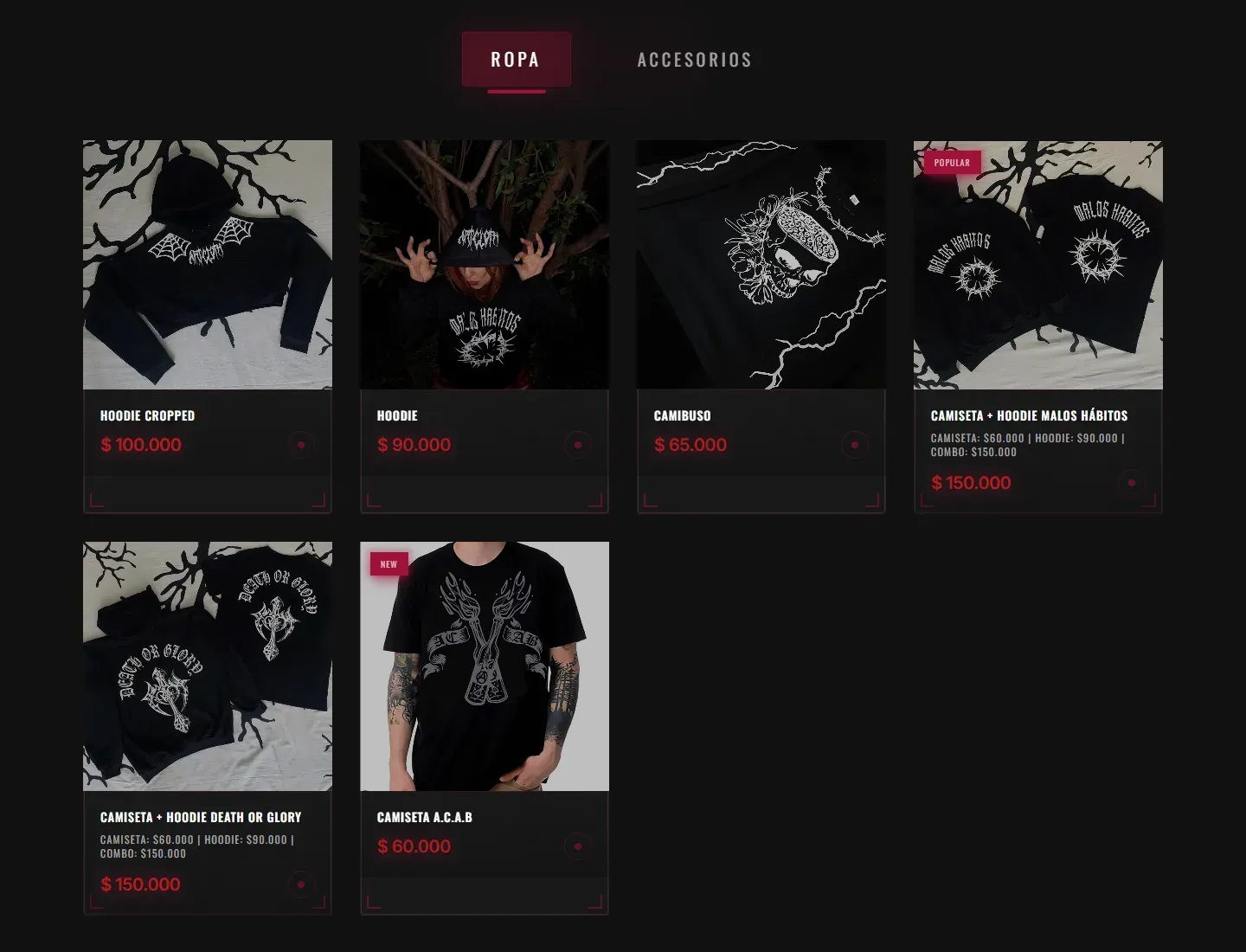Tienda de ArthCloth con hoodies, camibusos y combos