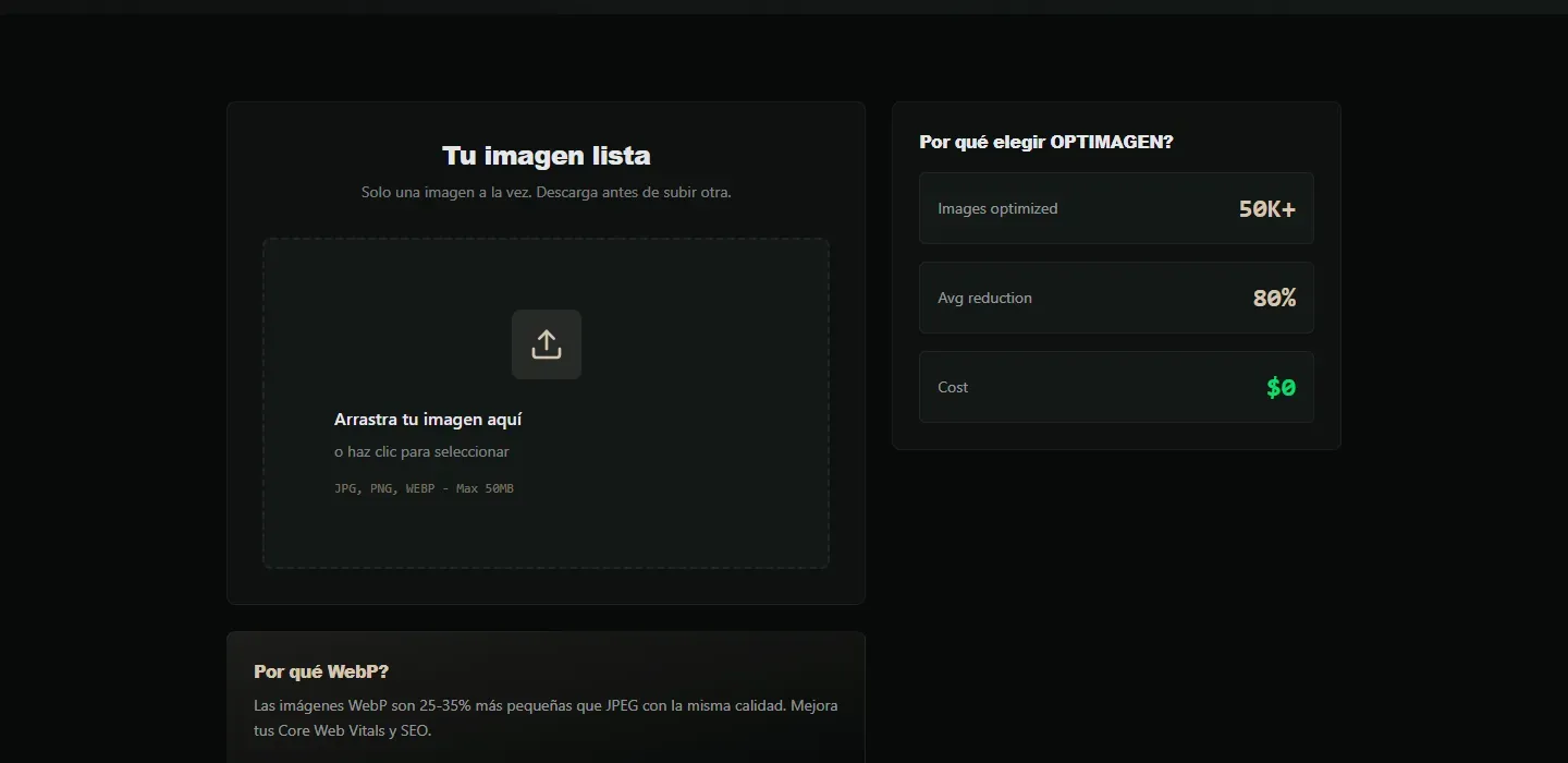 Zona para subir imágenes en OPTIMAGEN